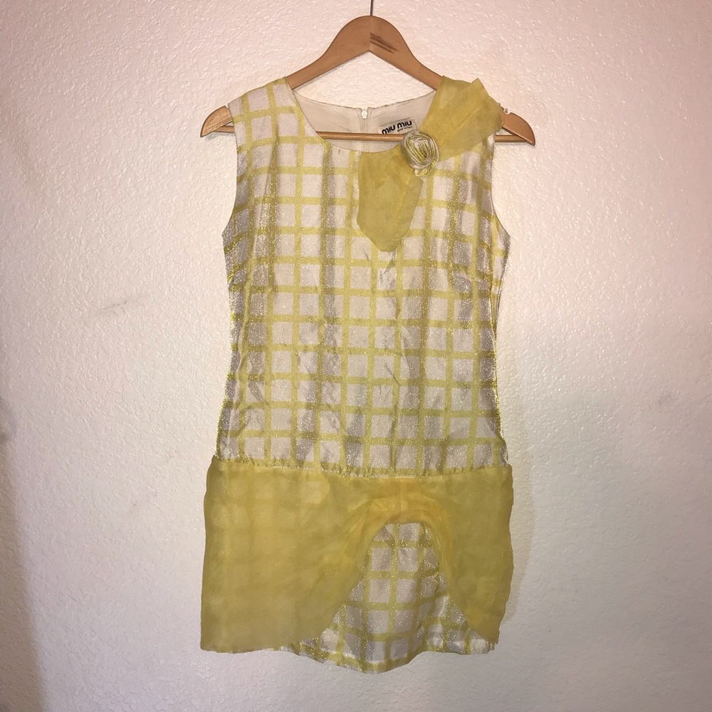 MIU MIU New York Dress Yellow White Sleeveless Couture Vibes Party size Large
